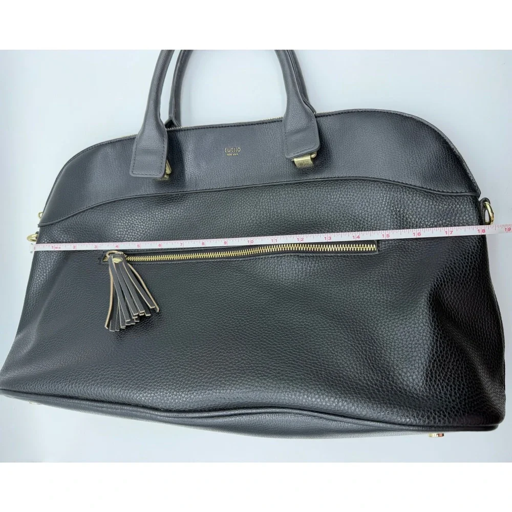 Tutilo New York Black Pebbled Vegan Leather Laptop Tote Bag Gold Hardware Grey